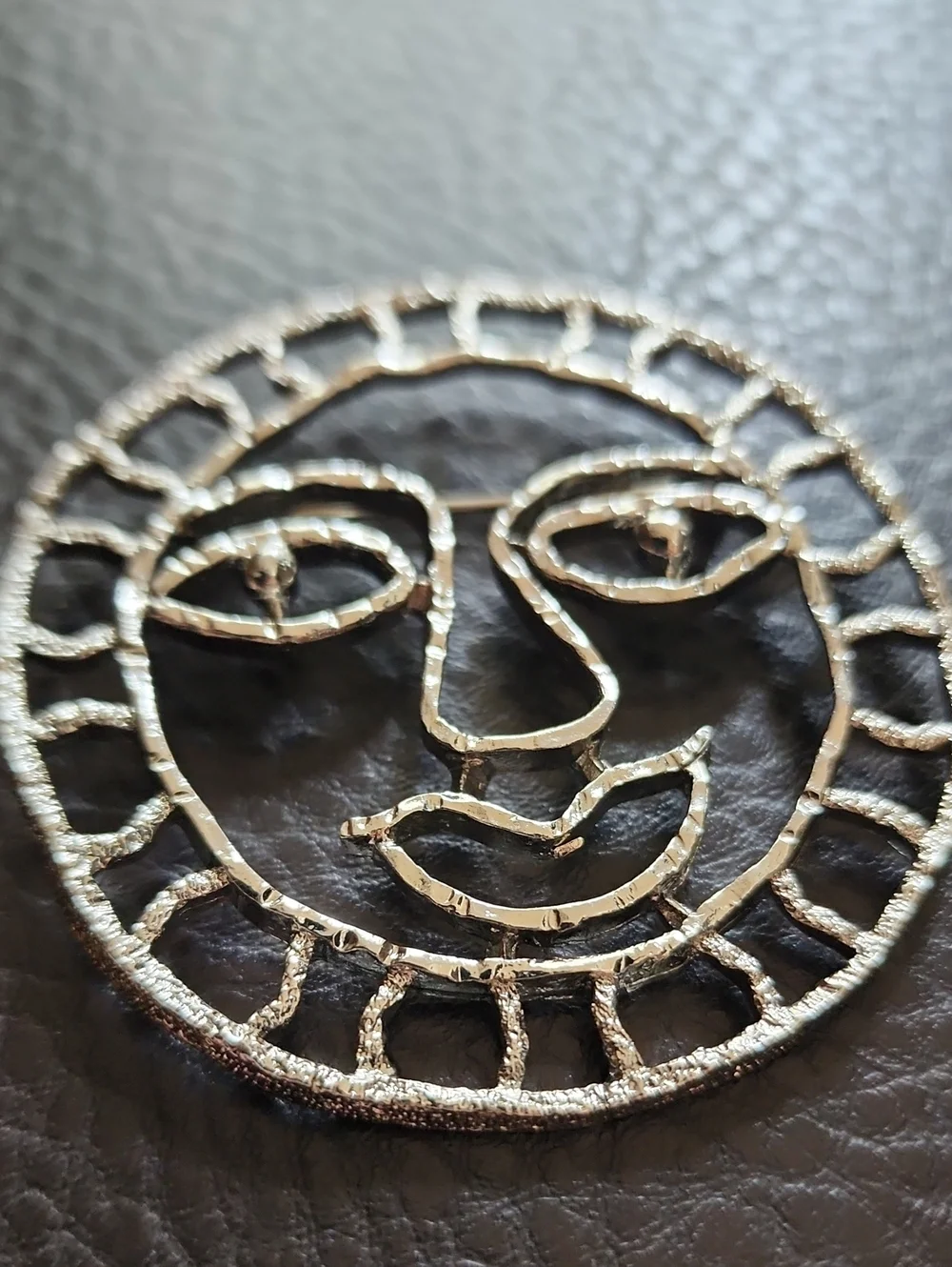 Silver Tone Sun Face Brooch - Women's Accessory